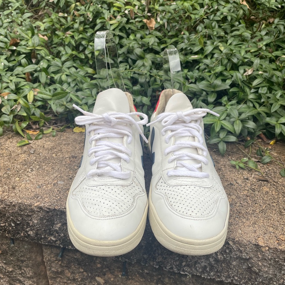 Veja White Sneakers with Navy and Red - Picture 2 of 12